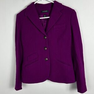 Ralph Lauren Purple Wool Blazer Jacket Womens Size 6 Knit Sweater Coat Bright